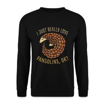 I love Pangolines Schuppentier Gefährdete Tierart - Unisex Pullover - Schwarz - Vorne - Alina (178cm) & Michal (187cm)