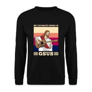 My favorite Chord is Gsus Jesus Gitarre Geschenk - Unisex Pullover - Schwarz - Vorne - Alina (178cm) & Michal (187cm)