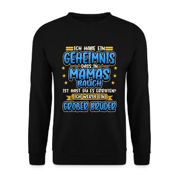 Großer Bruder Mama Bauch Schwanger Lustig Geschenk - Unisex Pullover - Schwarz - Vorne - Alina (178cm) & Michal (187cm)