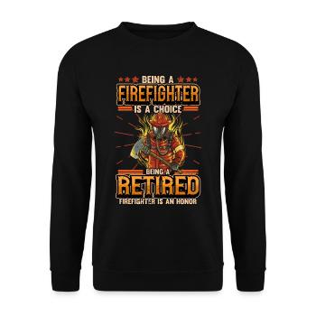 Fire Department Retirement Pension Gift - Unisex Sweatshirt - black - Front - Alina (178cm) & Michal (187cm)