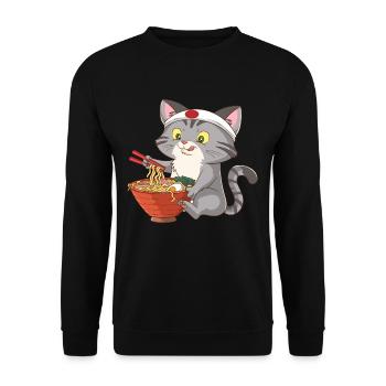Soupe japonaise aux nouilles ramen au chat - Sweat-shirt Unisexe - noir - Devant - Alina (178cm) & Michal (187cm)