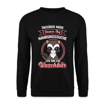 Waschbär Kleinbär Tier Natur Spruch Geschenk - Unisex Pullover - Schwarz - Vorne - Alina (178cm) & Michal (187cm)