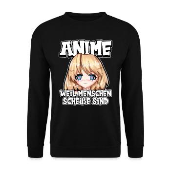 Anime weil Menschen scheiße sind Otaku Manga - Unisex Pullover - Schwarz - Vorne - Alina (178cm) & Michal (187cm)