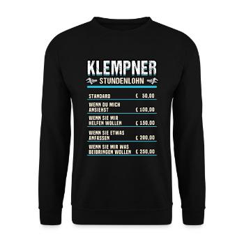 Klempner Handwerker Installateur Spruch Geschenk - Unisex Pullover - Schwarz - Vorne - Alina (178cm) & Michal (187cm)