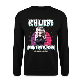 Ich liebe mein Freundin Anime Baka Otaku Manga - Unisex Pullover - Schwarz - Vorne - Alina (178cm) & Michal (187cm)