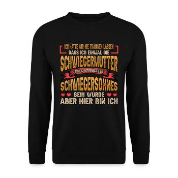Schwiegermutter Schwiegersohn Lustig Geschenk - Unisex Pullover - Schwarz - Vorne - Alina (178cm) & Michal (187cm)