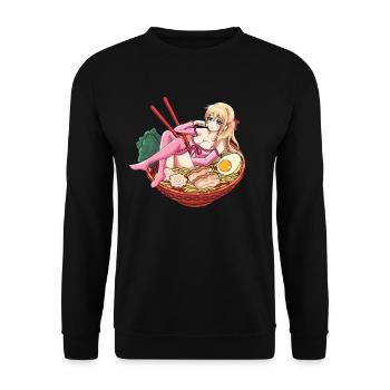 Ramen Anime Girl Sexy Nudelsuppe Otaku Weeb - Unisex Pullover - Schwarz - Vorne - Alina (178cm) & Michal (187cm)