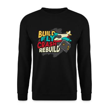 Build Fly Crash Rebuild RC Model Airplane - Unisex Sweatshirt - black - Front - Alina (178cm) & Michal (187cm)