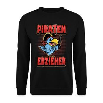 Erzieher Piraten Papagei Lustig Spruch Geschenk - Unisex Pullover - Schwarz - Vorne - Alina (178cm) & Michal (187cm)
