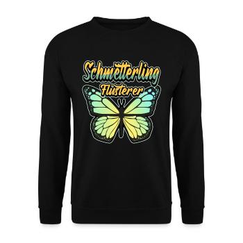 Lustig Schmetterling Flüsterer Spruch Geschenk - Unisex Pullover - Schwarz - Vorne - Alina (178cm) & Michal (187cm)
