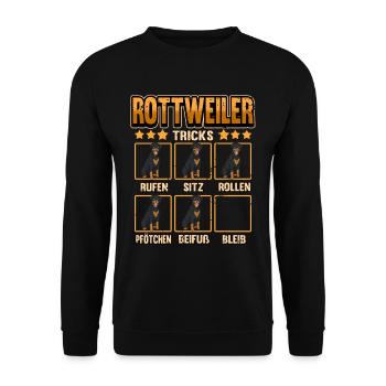 Hund Rottweiler Hundebesitzer Tricks Geschenk - Unisex Pullover - Schwarz - Vorne - Alina (178cm) & Michal (187cm)
