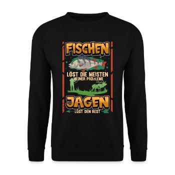 Angler Fischen Jagen Jäger Lustig Spruch Geschenk - Unisex Pullover - Schwarz - Vorne - Alina (178cm) & Michal (187cm)