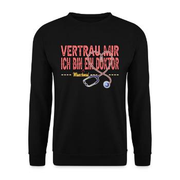 Doktor Allgemeinmediziner Arzt Lustig Geschenk - Unisex Pullover - Schwarz - Vorne - Alina (178cm) & Michal (187cm)