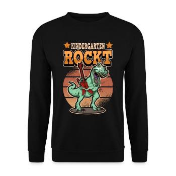 Kindergarten Rockt Kind Kita Dino Lustig Geschenk - Unisex Pullover - Schwarz - Vorne - Alina (178cm) & Michal (187cm)