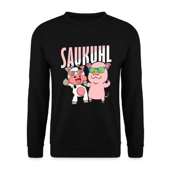 Kuh Schwein Sau Spruch Kinder - Unisex Pullover - Schwarz - Vorne - Alina (178cm) & Michal (187cm)