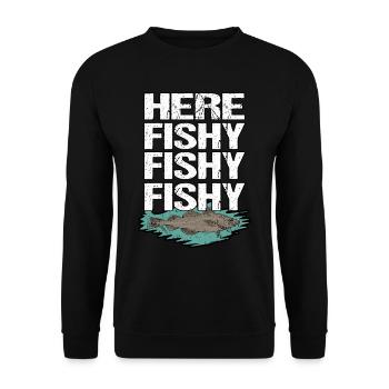 Angeln Fischen Fisch Lustig Angelrute Fischer - Unisex Pullover - Schwarz - Vorne - Alina (178cm) & Michal (187cm)
