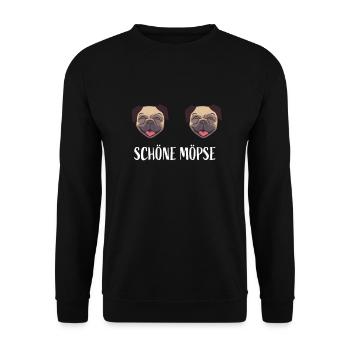 Witziges Mops Möpse Shirt für einen Hundeliebhaber - Unisex Pullover - Schwarz - Vorne - Alina (178cm) & Michal (187cm)