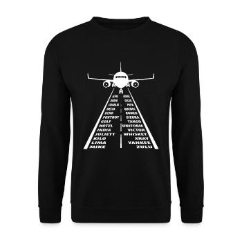 Nato Alphabet Motiv Fluglotse Pilot - Unisex Pullover - Schwarz - Vorne - Alina (178cm) & Michal (187cm)