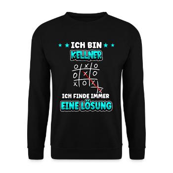 Ich bin Kellner ich finde immer eine Lösung - Unisex Pullover - Schwarz - Vorne - Alina (178cm) & Michal (187cm)