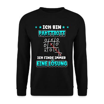 Ich bin Paketbote ich finde immer eine Lösung - Unisex Pullover - Schwarz - Vorne - Alina (178cm) & Michal (187cm)