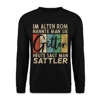 Lustige Sattler Sprüche - Unisex Pullover - Schwarz - Vorne - Alina (178cm) & Michal (187cm)