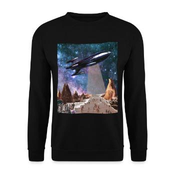 Spaceship Science Fiction Collage Art Shirt - Unisex Sweatshirt - black - Front - Alina (178cm) & Michal (187cm)