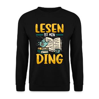 Buch Bücher Bibliothek Lesen ist mein Ding - Unisex Pullover - Schwarz - Vorne - Alina (178cm) & Michal (187cm)