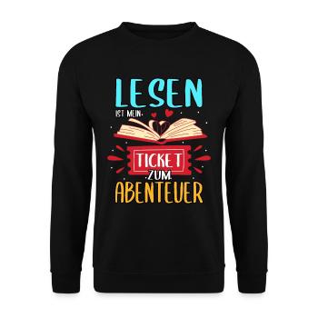 Buch Bücher Lesen ist mein Ticket zum Abenteuer - Unisex Pullover - Schwarz - Vorne - Alina (178cm) & Michal (187cm)