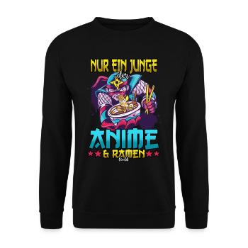 Nur ein Junge der Anime & Ramen liebt - Unisex Pullover - Schwarz - Vorne - Alina (178cm) & Michal (187cm)