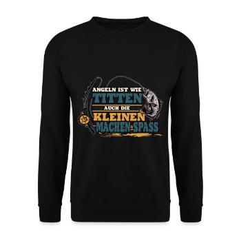 Angeln ist wie Titten auch die kleinen machen spaß - Unisex Pullover - Schwarz - Vorne - Alina (178cm) & Michal (187cm)