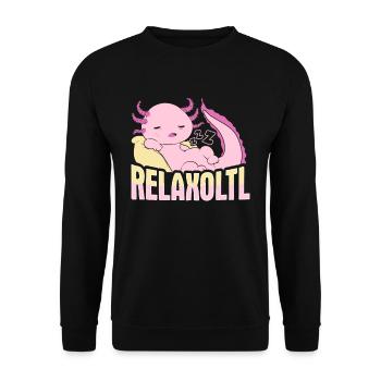 Relaxolotl Axolotl Design für einen Axolotl Fan - Unisex Pullover - Schwarz - Vorne - Alina (178cm) & Michal (187cm)