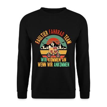 Faultier Fahrrad Team wir kommen an wenn wir - Unisex Pullover - Schwarz - Vorne - Alina (178cm) & Michal (187cm)