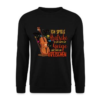 Violine Ich spiele Bratsche mit dem Charme der - Unisex Pullover - Schwarz - Vorne - Alina (178cm) & Michal (187cm)