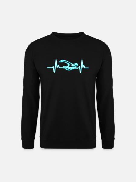 Funny Heartbeat Swim Swimmer Athlete Love Swimming - Unisex Pullover - Schwarz