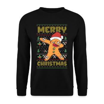 Merry Christmas Gingerbread Man Ugly Christmas - Unisex Pullover - Schwarz - Vorne - Alina (178cm) & Michal (187cm)