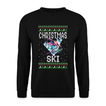 Funny Christmas Ski Lover Xmas Ugly Sweater Skiing - Unisex Pullover - Schwarz - Vorne - Alina (178cm) & Michal (187cm)