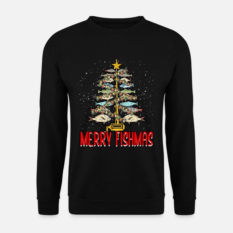Funny Merry Fishmas Tree Fishermen Fish Lover - Unisex Pullover - Schwarz