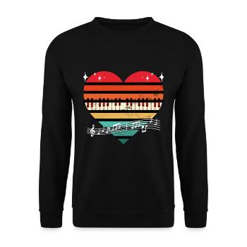 Vintage Piano Heart Silhouette Music Lover Pianist - Unisex Pullover - Schwarz - Vorne - Alina (178cm) & Michal (187cm)