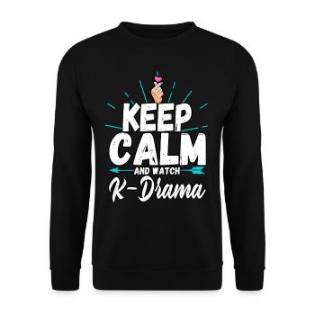 Funny Keep Calm And Watch K-drama Finger Heart - Unisex Pullover - Schwarz - Vorne - Alina (178cm) & Michal (187cm)