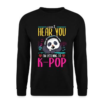 Panda Je ne peux pas t’entendre J’écoute de la K-pop - Sweat-shirt Unisexe - noir - Devant - Alina (178cm) & Michal (187cm)