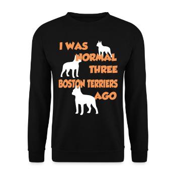 I Was Normal Three Boston Terriers Ago - Boston Te - Unisex Pullover - Schwarz - Vorne - Alina (178cm) & Michal (187cm)