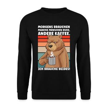 Filterkaffee Bär Kaffeebohne Kaffee Geschenk - Unisex Pullover - Schwarz - Vorne - Alina (178cm) & Michal (187cm)