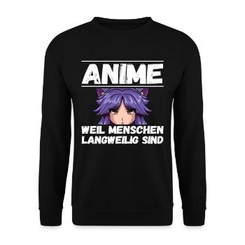 Anime weil Menschen Otaku Weeb Anime - Unisex Pullover - Schwarz - Vorne - Alina (178cm) & Michal (187cm)