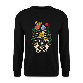 Gothic Skelett Blumen Gothic-Ästhetik - Unisex Pullover - Schwarz - Vorne - Alina (178cm) & Michal (187cm)