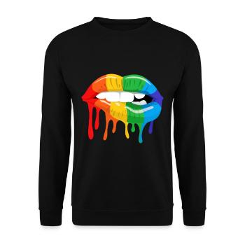 Rainbow Lip Bite LGBT Pride Month Gay Bi Trans - Unisex Sweatshirt - black - Front - Alina (178cm) & Michal (187cm)