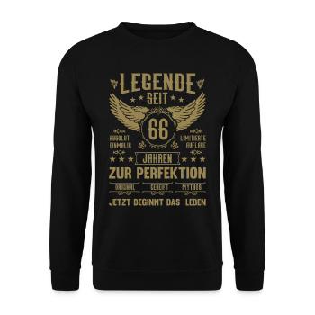 Legende seit 66 Jahren 66. Geburtstag - Unisex Pullover - Schwarz - Vorne - Alina (178cm) & Michal (187cm)