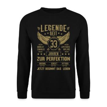 Legende seit 33 Jahren 33. Geburtstag - Unisex Pullover - Schwarz - Vorne - Alina (178cm) & Michal (187cm)