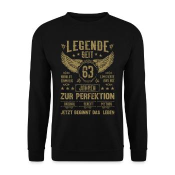 Legende seit 63 Jahren 63. Geburtstag - Unisex Pullover - Schwarz - Vorne - Alina (178cm) & Michal (187cm)