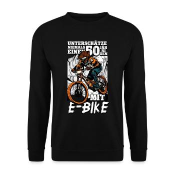 50. Geburtstag Pedelec E-Bike - Unisex Pullover - Schwarz - Vorne - Alina (178cm) & Michal (187cm)