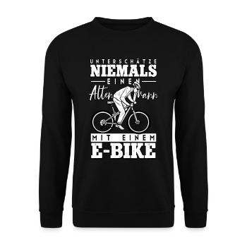Unterschätze niemals einen alten Mann Pedelec - Unisex Pullover - Schwarz - Vorne - Alina (178cm) & Michal (187cm)